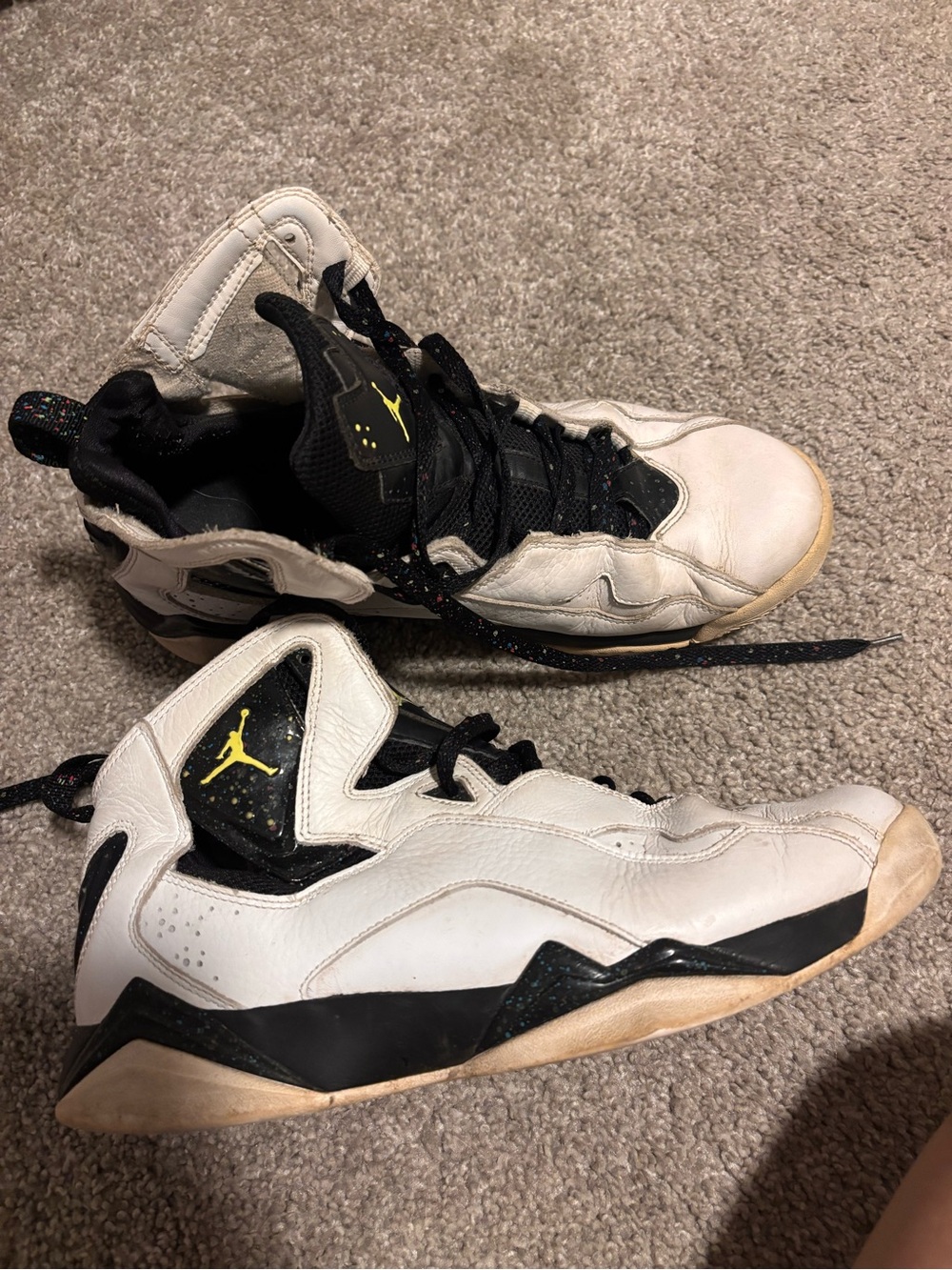 Jordan Men's White and Black Basketball Shoes with Yellow Jumpman